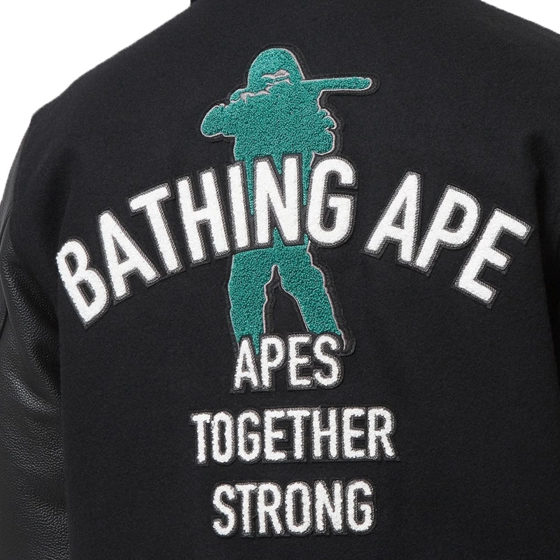 A Bathing Ape Black Bape Varsity Jacket