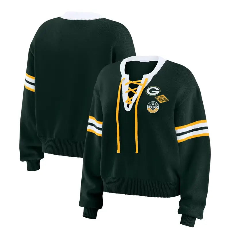 Erin Andrews Green Green Bay Packers Lace-Up Sweater