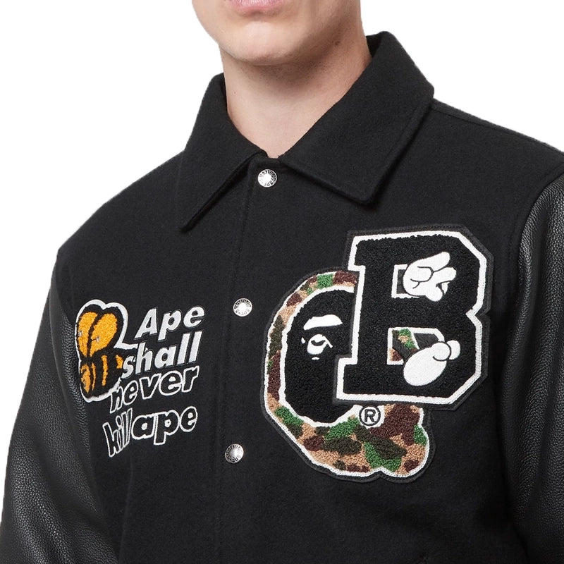 A Bathing Ape Black Bape Varsity Jacket