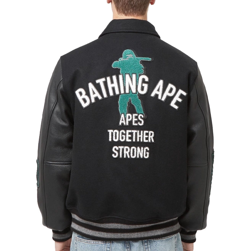 A Bathing Ape Black Bape Varsity Jacket