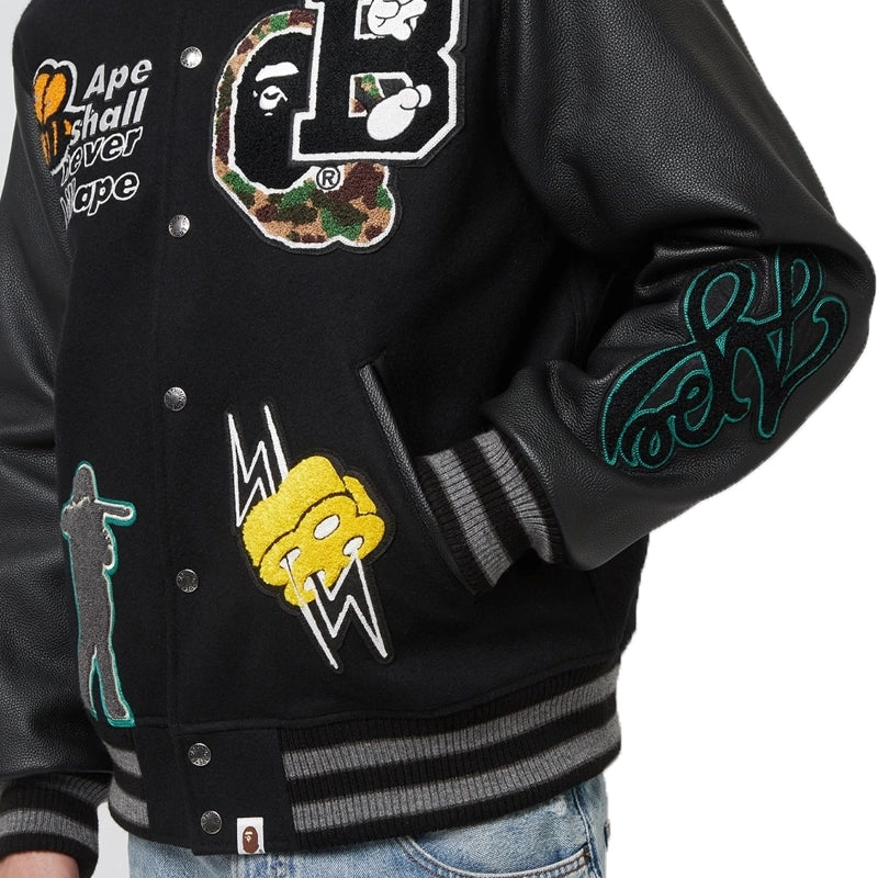 A Bathing Ape Black Bape Varsity Jacket
