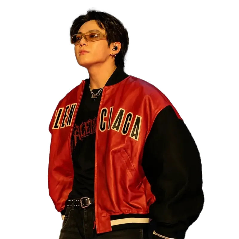 BTS Jungkook Balenciaga Red Leather Jacket