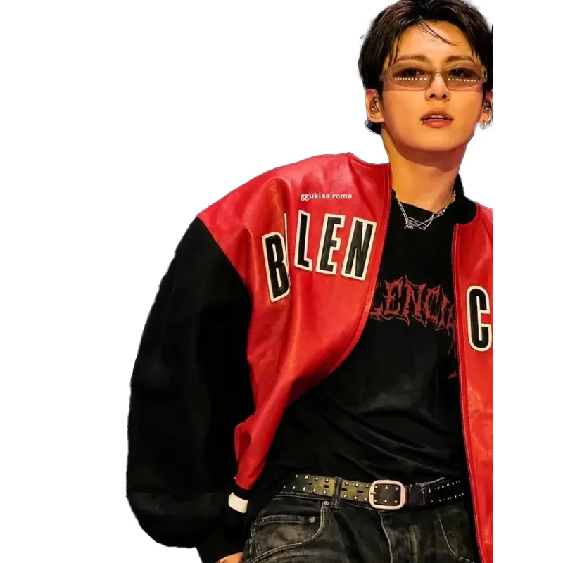 BTS Jungkook Balenciaga Red Leather Jacket