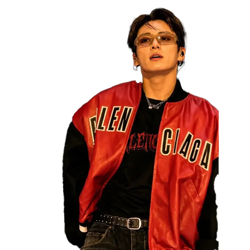 BTS Jungkook Balenciaga Red Leather Jacket