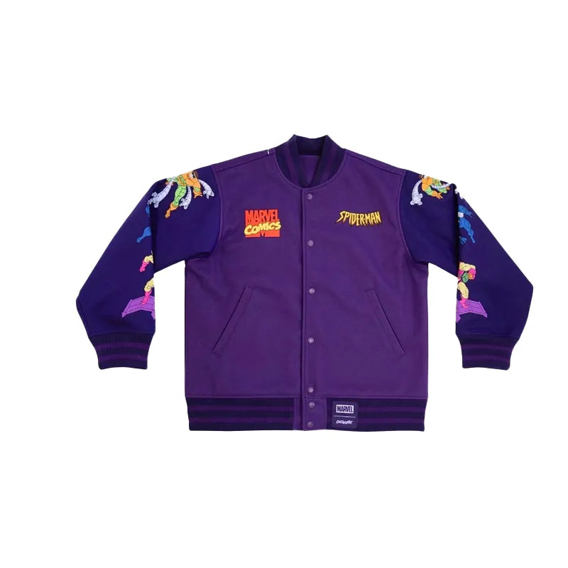 Cakeworthy Spider Man 90’s Purple Varsity Jacket