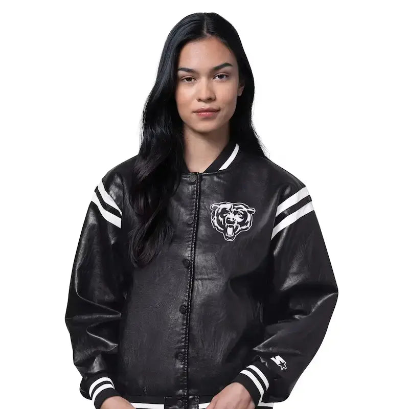 Chicago Bears Starter Black High Heat Varsity Jacket