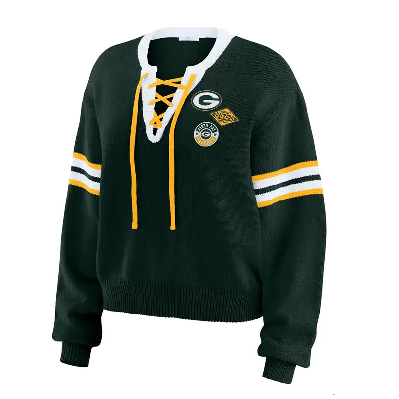 Erin Andrews Green Green Bay Packers Lace-Up Sweater