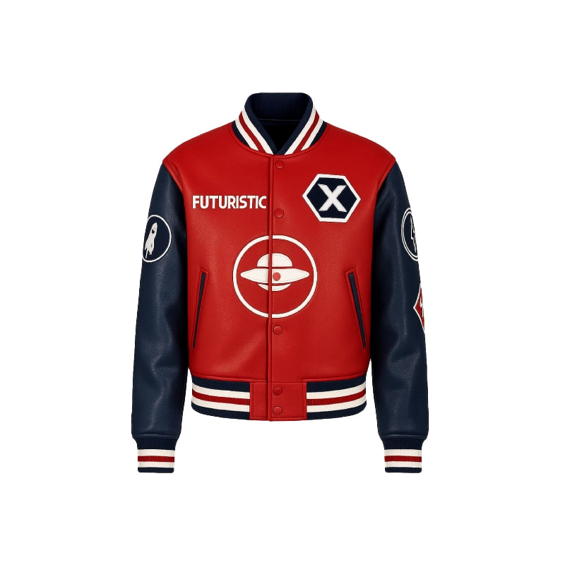 Futuristic ‘X’ Red & Black Leather Jacket