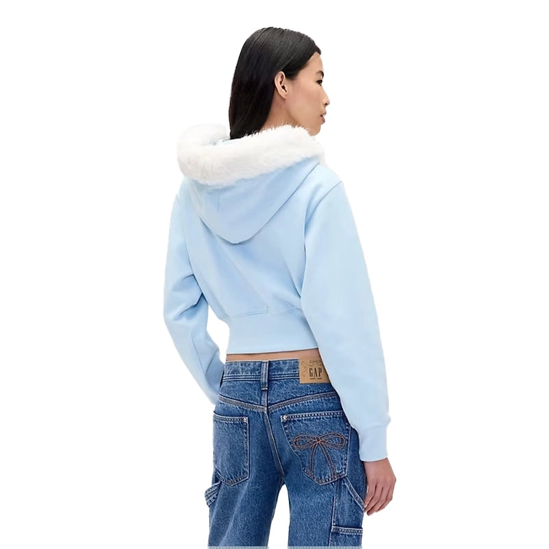 Gap × Sandy Liang Vegan Fur-Trim Crop Zip Hoodie