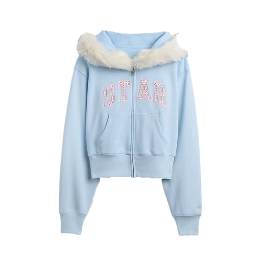 Gap × Sandy Liang Vegan Fur-Trim Crop Zip Hoodie