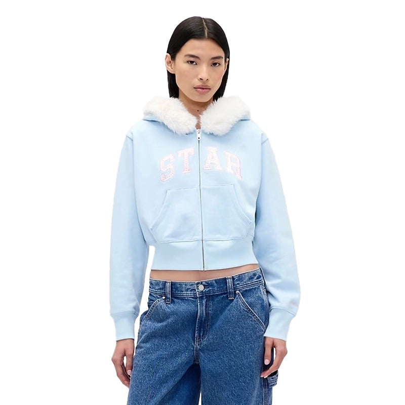Gap × Sandy Liang Vegan Fur-Trim Crop Zip Hoodie