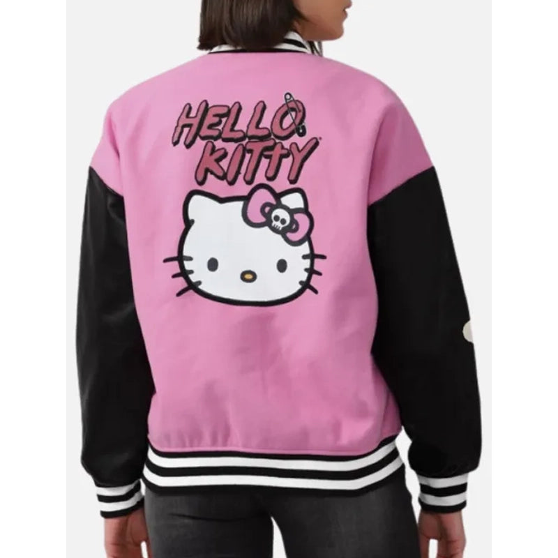 Hello Kitty Pink & Black Varsity Bomber Jacket