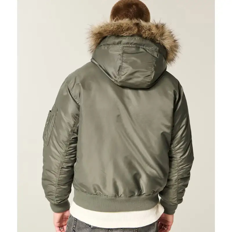 Hollister Faux Fur Trim Zip-Up Bomber Jacket