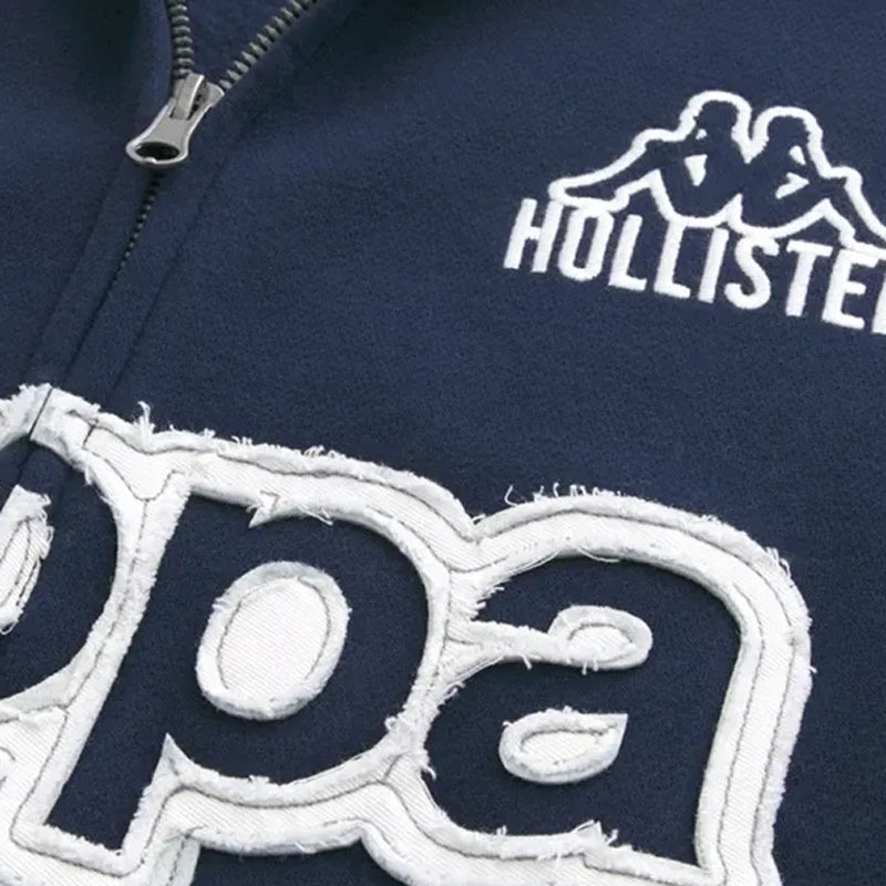 Hollister x Kappa Boxy Zip-Up Logo Graphic Hoodie