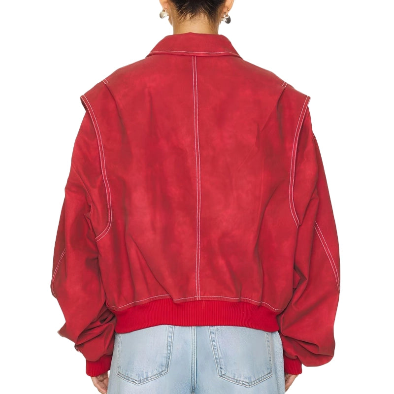 LIONESS Vista Red Oversized Bomber Jacket