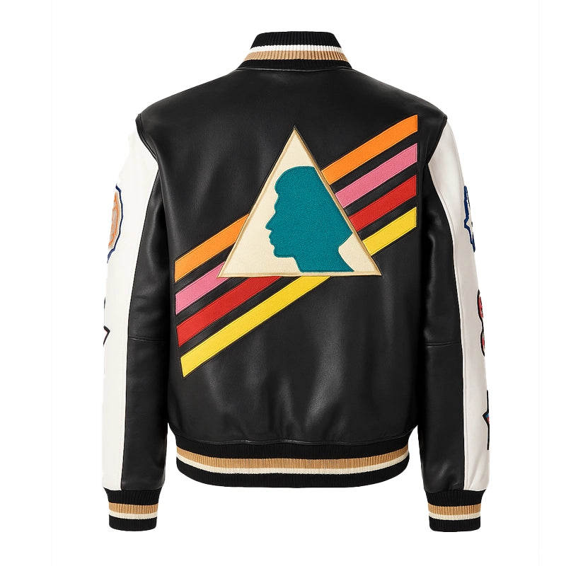 Men’s Multi-Color Triangle Leather Varsity Jacket