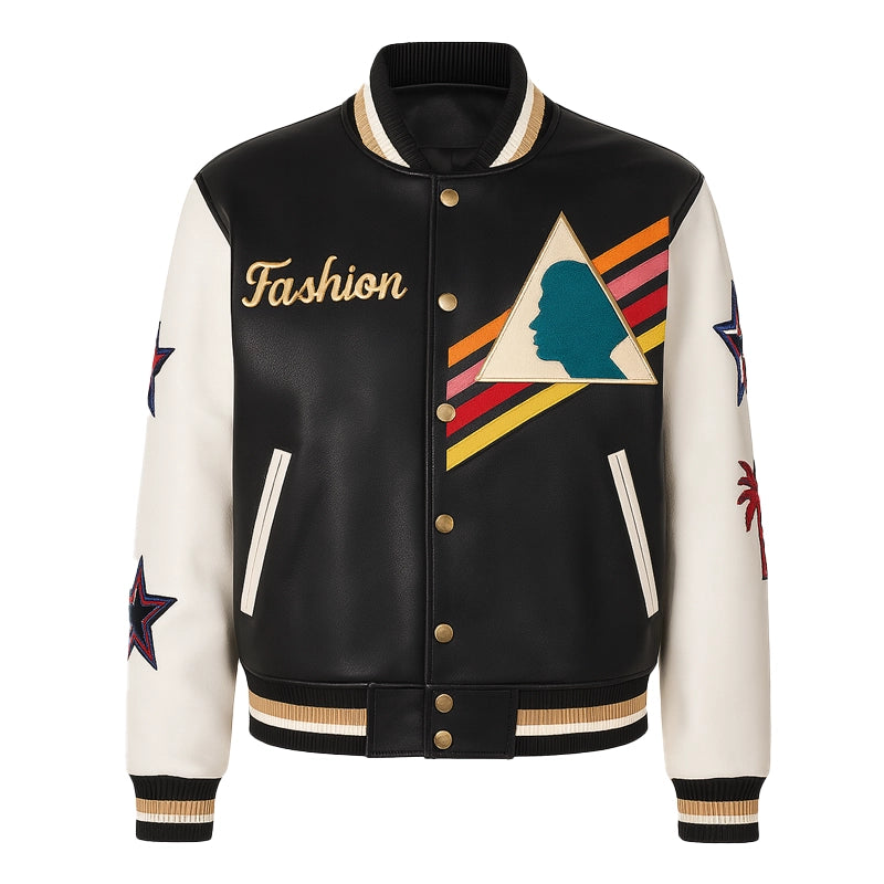 Men’s Multi-Color Triangle Leather Varsity Jacket