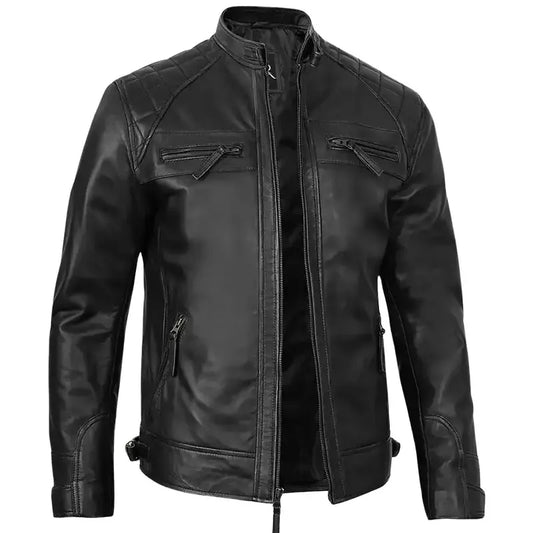 Mens Black Slim Fit  Leather Jacket