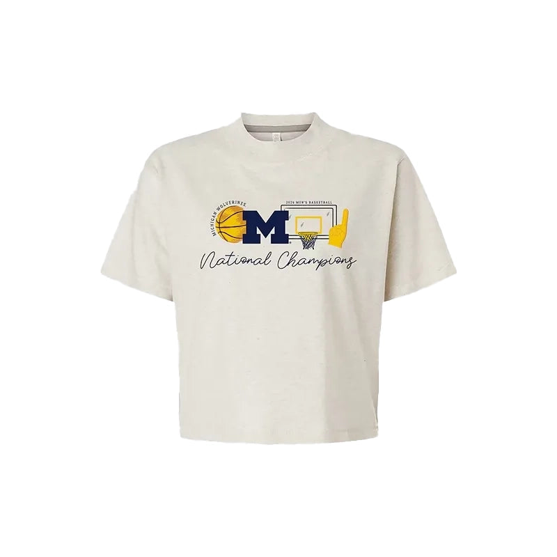 Michigan Wolverines Basketball National Champions Sketch Element Boxy T-Shirt