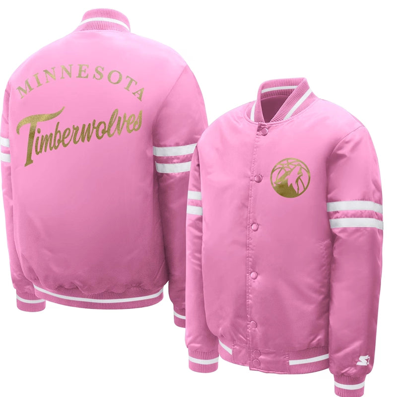 Minnesota Timberwolves Starter Pink Fashion Script Varsity Jacket