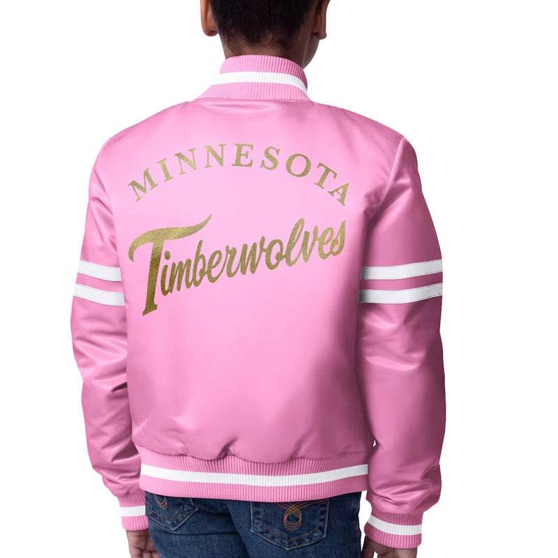 Minnesota Timberwolves Starter Pink Fashion Script Varsity Jacket