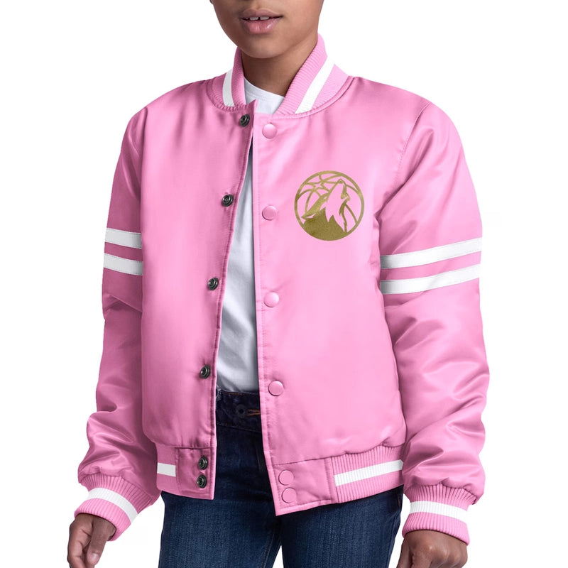 Minnesota Timberwolves Starter Pink Fashion Script Varsity Jacket