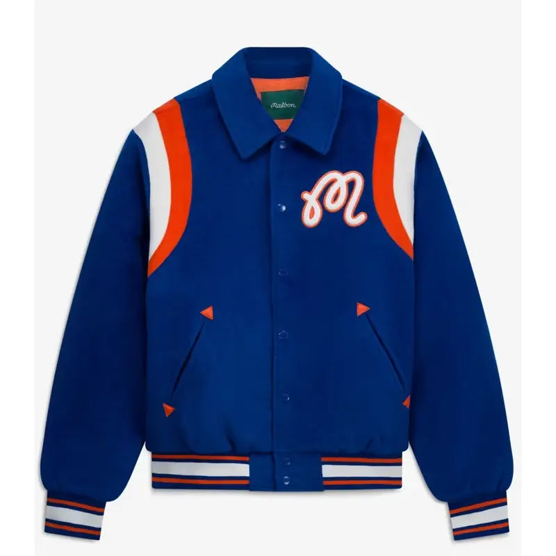 NY Knicks Malbon Golf Blue The Garden Varsity Jacket