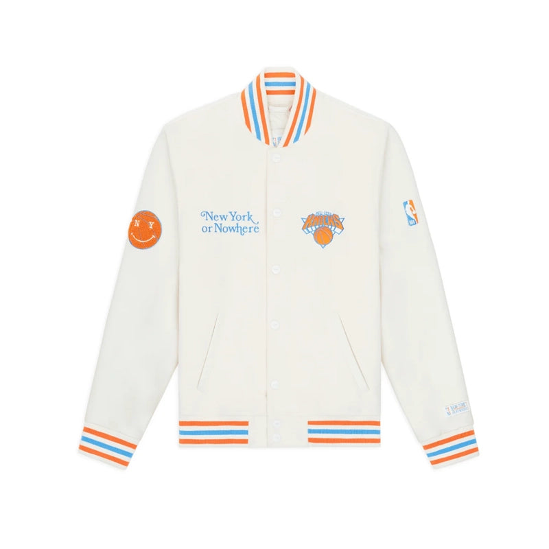 New York NYON x Knicks Cream Motto Varsity Jacket