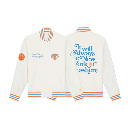 New York NYON x Knicks Cream Motto Varsity Jacket