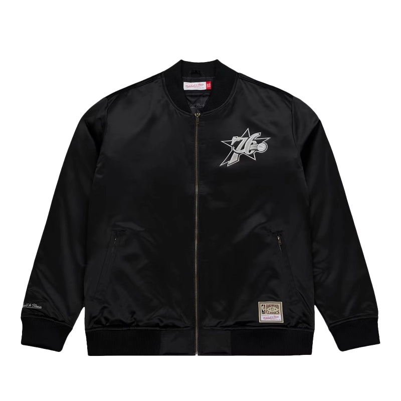 Philadelphia 76ers Mitchell & Ness Chrome Black Bomber Jacket