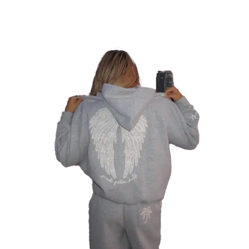 Pink Palm Puff Lacy Hoodie