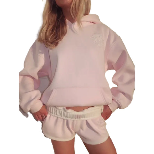 Pink Palm Puff Lacy Hoodie