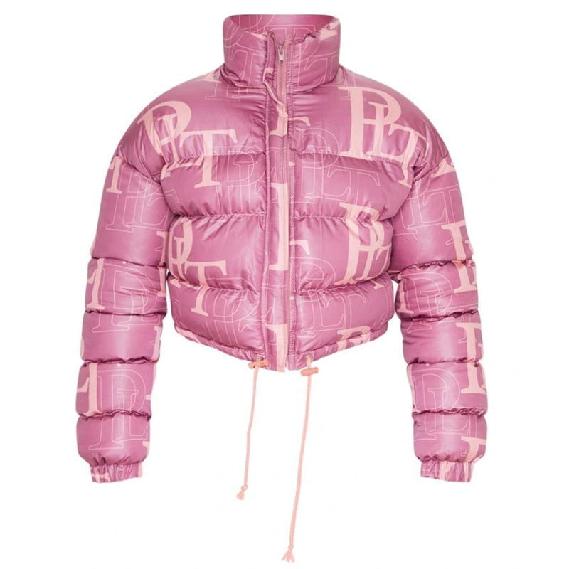 PrettyLittleThing Pink Crop Puffer Jacket