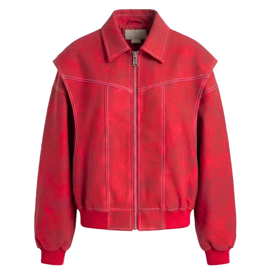 LIONESS Vista Red Oversized Bomber Jacket