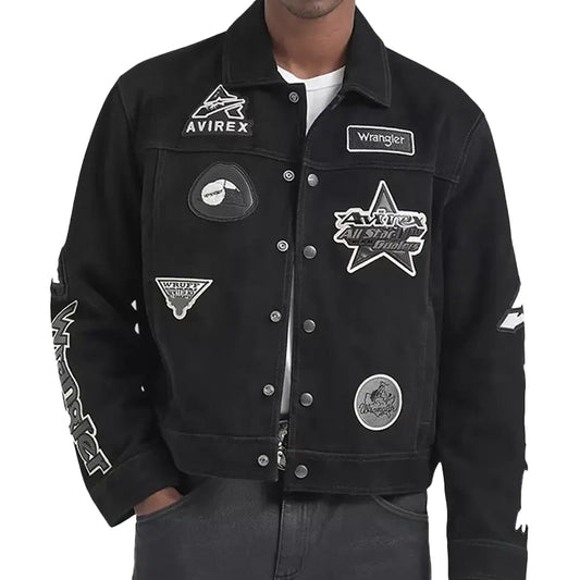 Wrangler x Avirex Suede Leather Black Trucker Jacket