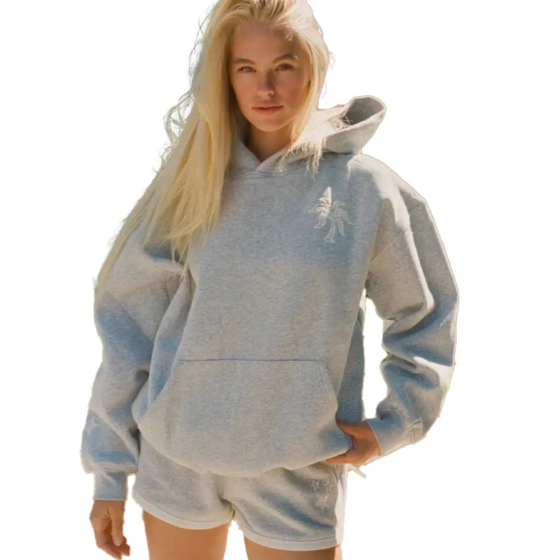Pink Palm Puff Lacy Hoodie