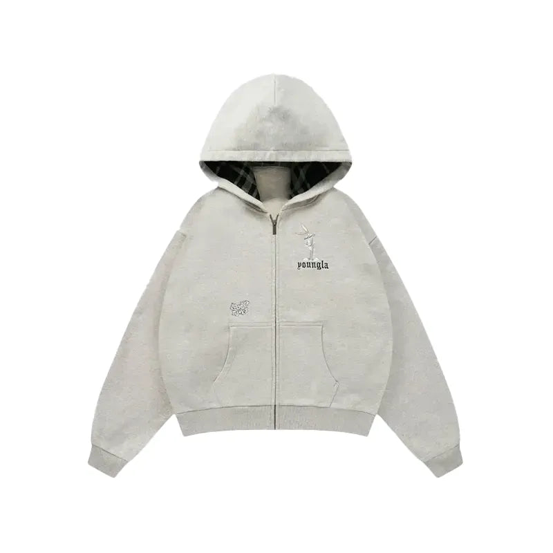 YoungLA x Looney Tunes Plaid Zip-Up Hoodie