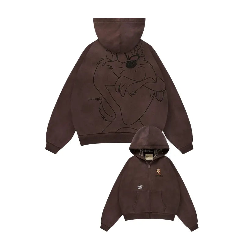 YoungLA x Looney Tunes Plaid Zip-Up Hoodie