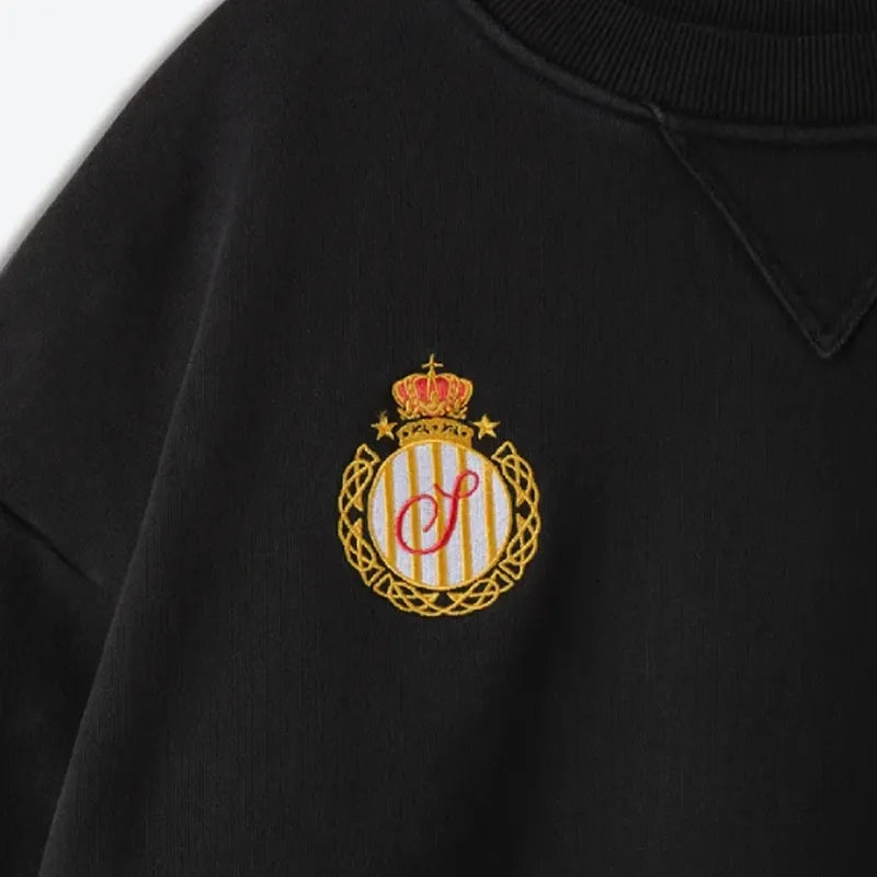 Shinzo Aged Black Cotton Jersey Crewneck Sweatshirt
