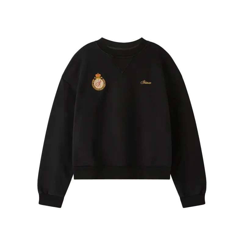 Shinzo Aged Black Cotton Jersey Crewneck Sweatshirt