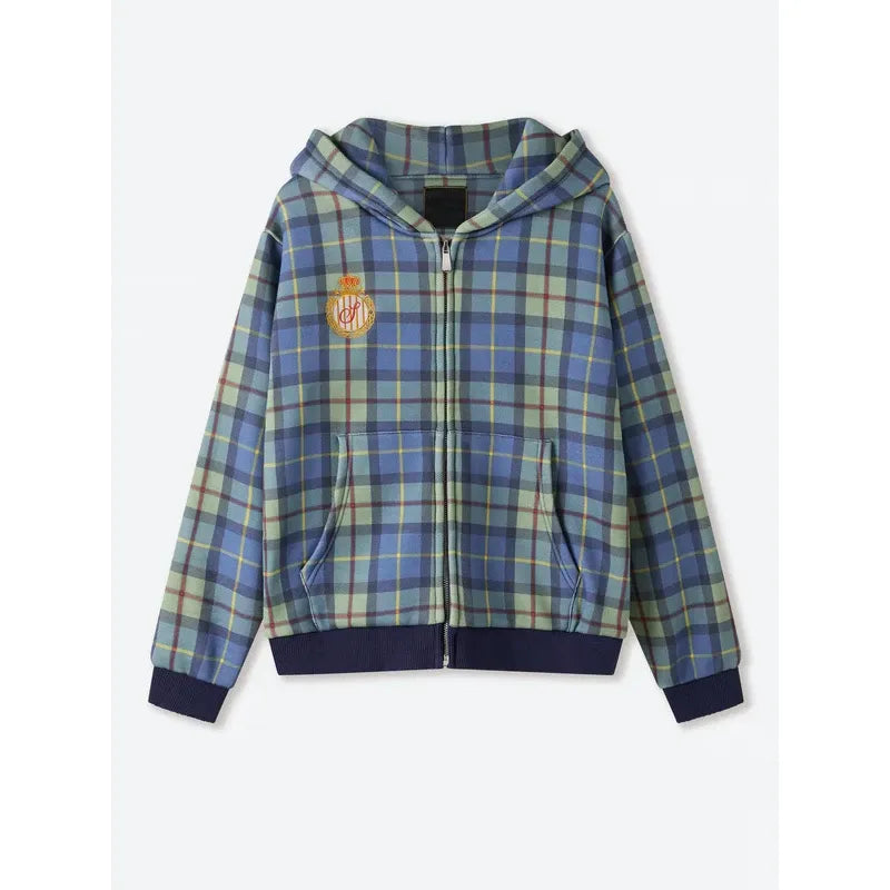 Shinzo Turquoise Plaid Zip Up Hoodie