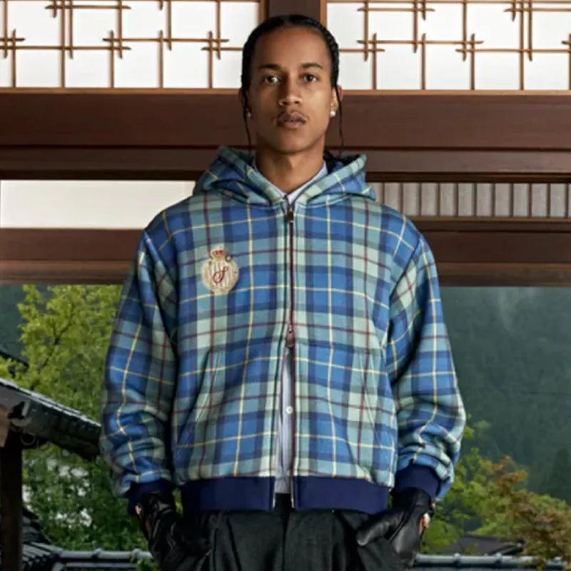 Shinzo Turquoise Plaid Zip Up Hoodie