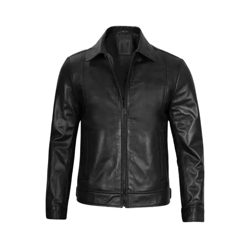 Shirt Style Black Leather Jacket