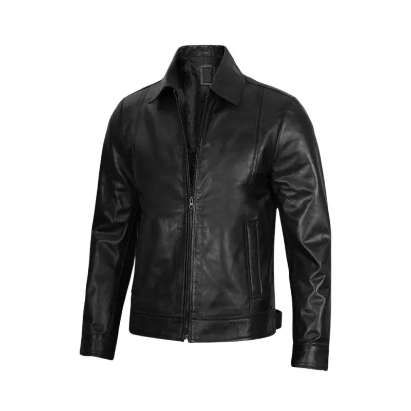Men Shirt Style Black Leather Jacket