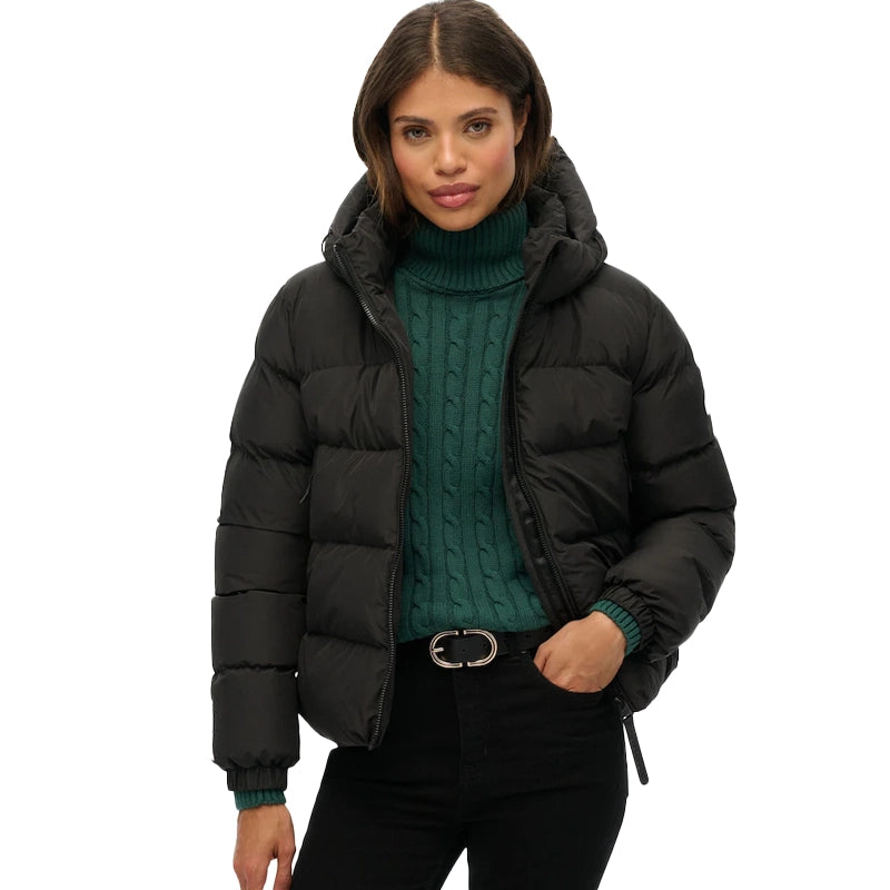 Superdry Black Hooded Sports Puffer Jacket
