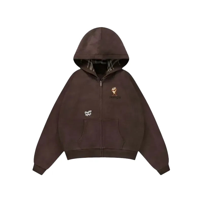 YoungLA x Looney Tunes Plaid Zip-Up Hoodie