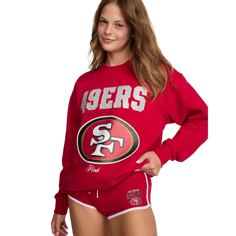 Victoria Campus Fleece Bling Crew Sweatshirt