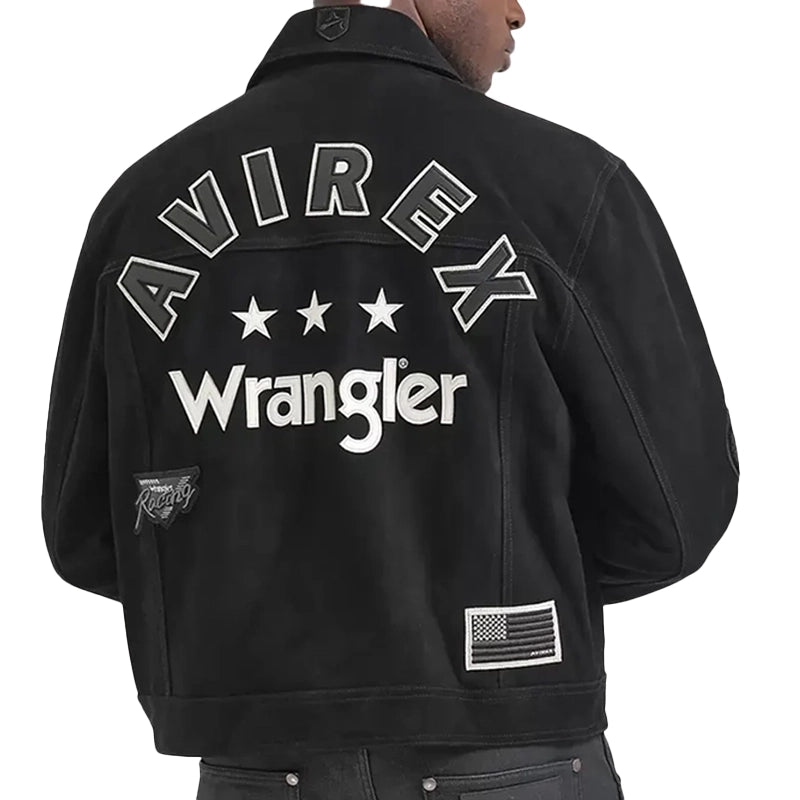 Wrangler x Avirex Suede Leather Black Trucker Jacket